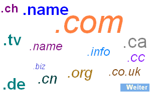 Domain Preise für diese Endungen.  ch | name | com | tv | info | biz | cc | de | org | co.uk und viele mehr