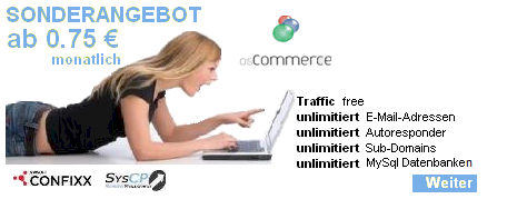 Bei unseren Sonderangeboten bekommen Sie zum kleinen Preis free Traffic, unlimitierte E-Mail-Adressen, unlimitierte Autoresponder, unlimitierte Sup-Domains und unlimitierte MySql Datenbanken.