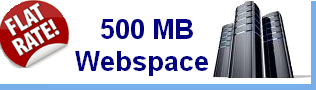 Webspace mit 500 MB Speicherplatz und Traffic free Fair use.