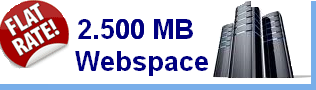 Webspace mit 2500 MB Speicherplatz und Traffic free Fair use.